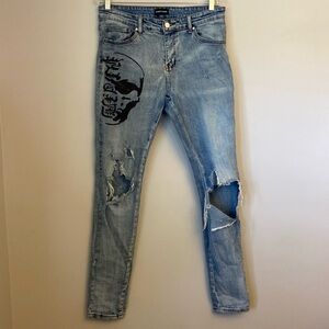 Ninety nine Skull Distressed Ripped  Skinny Jeans men’s size 34